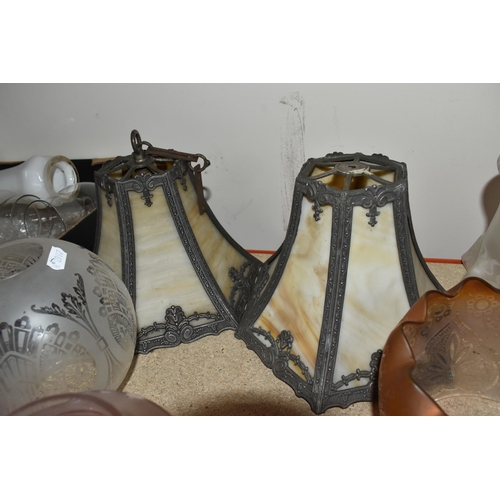 788 - A BOX AND LOOSE OF MOSTLY GLASS LAMP SHADES comprising approximately thirty shades of various form, ... 