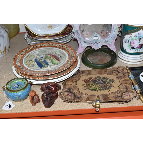 789 - A QUANTITY OF MISCELLANEOUS CERAMICS ETC to include a nineteenth-century porcelain framed mirror wit... 