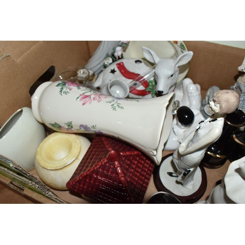 794 - THREE BOXES AND LOOSE CERAMICS to include a large quantity of green onyx items to include assorted t... 