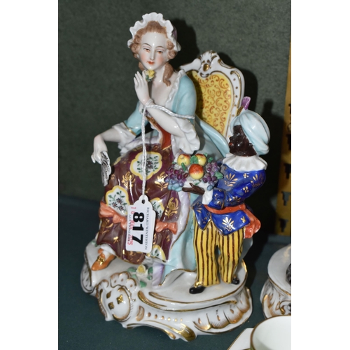 817 - A COLLECTION OF CERAMICS, to include a pair of hand painted Vienna porcelain figure groups (male fig... 