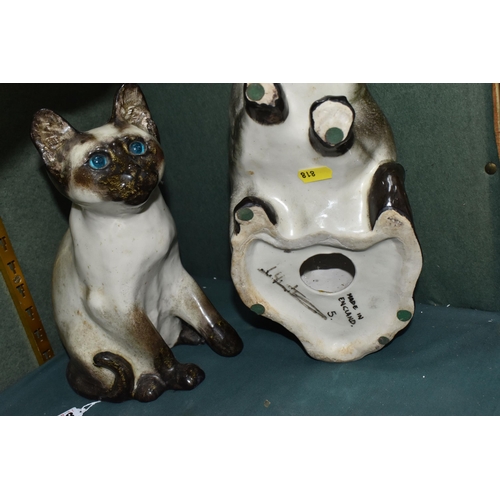 818 - TWO WINSTANLEY POTTERY SIAMESE CAT FIGURES, with seal points and blue eyes, comprising a seated no 3... 