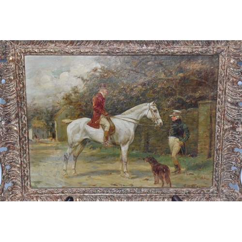 819 - GEORGE WRIGHT (1860-1942) GENTLEMEN AND A HORSE, a Gentleman wearing a red coat sits astride a white... 