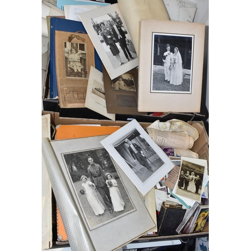 823 - TWO BOXES OF ASSORTED VINTAGE EPHEMERA to include a quantity of wedding pictures between the 1930s-t... 