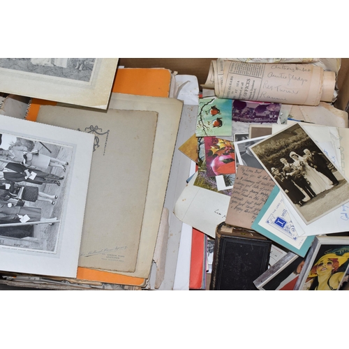 823 - TWO BOXES OF ASSORTED VINTAGE EPHEMERA to include a quantity of wedding pictures between the 1930s-t... 