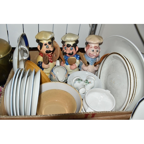 824 - FIVE BOXES AND LOOSE CERAMICS AND DECORATIVE ITEMS to include a box of Royal Doulton 'Juno' dinner w... 