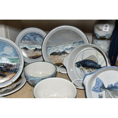 830 - A COLLECTION OF 'HIGHLAND STONEWARE' DINNER AND KITCHENWARE ITEMS to include a lamp with a lake scen... 