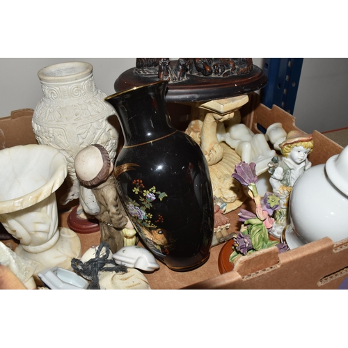 832 - TWO BOXES AND LOOSE CERAMICS AND GLASSWARE to include a small group of Wedgwood Jasperware comprisin... 