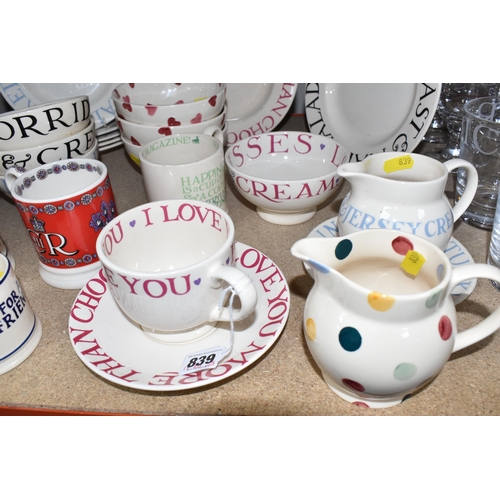 839 - A COLLECTION OF EMMA BRIDGEWATER ITEMS comprising a quantity of 'Toast and Marmalade' items to inclu... 