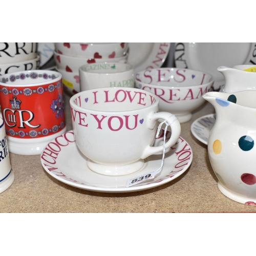 839 - A COLLECTION OF EMMA BRIDGEWATER ITEMS comprising a quantity of 'Toast and Marmalade' items to inclu... 