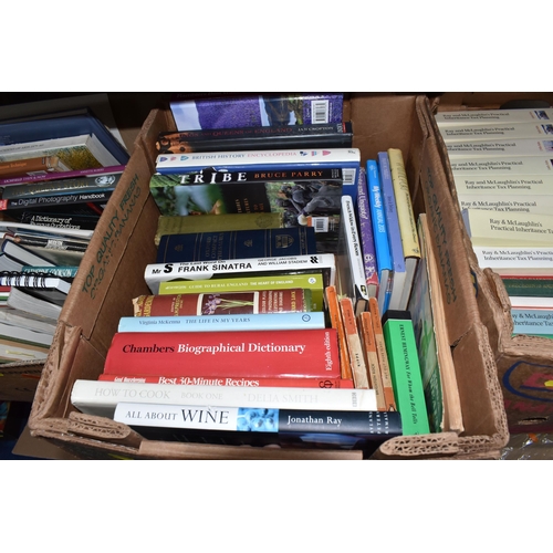 844 - THREE BOXES OF MOSTLY NON-FICTION BOOKS to include topics law, gardening, art, history, and travel, ... 