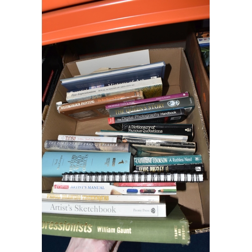 844 - THREE BOXES OF MOSTLY NON-FICTION BOOKS to include topics law, gardening, art, history, and travel, ... 