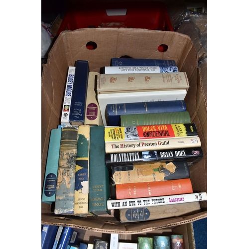 846 - FOUR BOXES OF MOSTLY NON-FICTION BOOKS from modern to vintage periods, to include topics history, tr... 