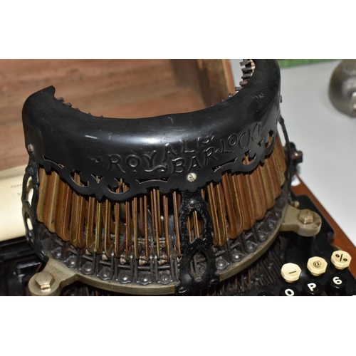 848 - A ROYAL BAR-LOCK TYPEWRITER, with black painted body, double upper and lowercase QWERTY keyboard and... 