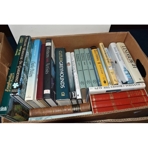 852 - FOUR BOXES OF BOOKS, to include approximately eighty to ninety titles in hardback and paperback form... 