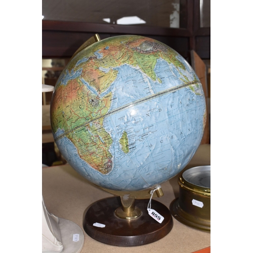 855 - A TABLE GLOBE, A BAROMETER AND A MODEL SUNDIAL, comprising a Philips' True to Life 12'' Challenge Gl... 