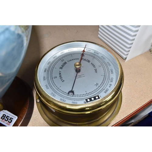 855 - A TABLE GLOBE, A BAROMETER AND A MODEL SUNDIAL, comprising a Philips' True to Life 12'' Challenge Gl... 