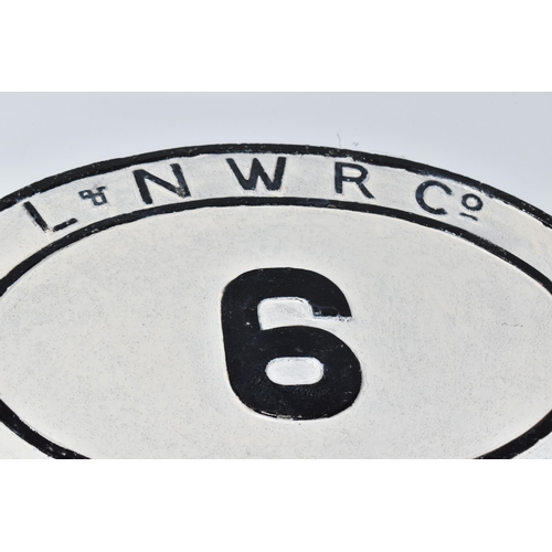 858 - A L & NWR Co BRIDGE PLATE, no 6, oval with black painted lettering, height 30cm x width 45.5cm (1) (... 