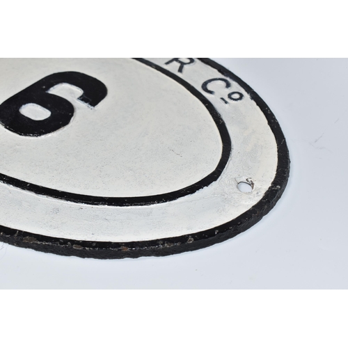 858 - A L & NWR Co BRIDGE PLATE, no 6, oval with black painted lettering, height 30cm x width 45.5cm (1) (... 