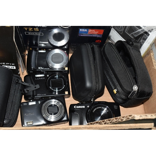 859 - A BOX OF DIGITAL CAMERAS AND ACCESSORIES, cameras comprising a Canon SX700 HS, a boxed Fujifilm Fine... 