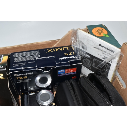 859 - A BOX OF DIGITAL CAMERAS AND ACCESSORIES, cameras comprising a Canon SX700 HS, a boxed Fujifilm Fine... 