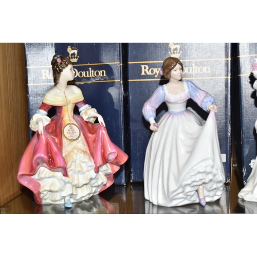 869 - SIX ROYAL DOULTON FIGURINES, comprising Southern Belle HN2229, Ashley HN3420, Bon Voyage HN3866, Luc... 