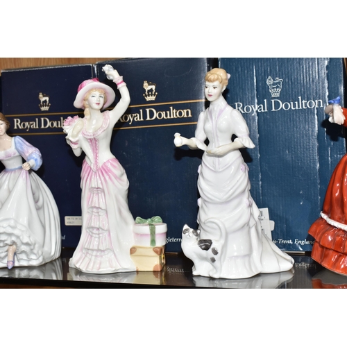 869 - SIX ROYAL DOULTON FIGURINES, comprising Southern Belle HN2229, Ashley HN3420, Bon Voyage HN3866, Luc... 