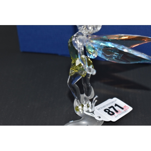 871 - A BOXED SWAROVSKI CRYSTAL 'TINKERBELL' SCULPTURE mounted on a frosted glass base, with iridescent wi... 