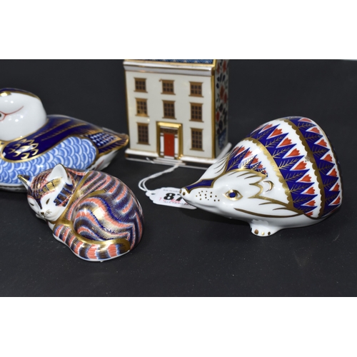 874 - FOUR ROYAL CROWN DERBY PAPERWEIGHTS, comprising Miniature Houses 'Georgian Townhouse' with integral ... 