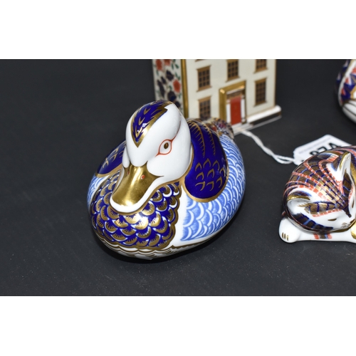 874 - FOUR ROYAL CROWN DERBY PAPERWEIGHTS, comprising Miniature Houses 'Georgian Townhouse' with integral ... 