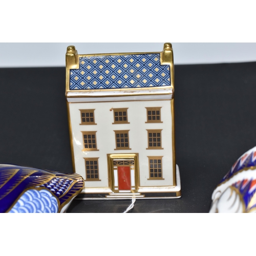 874 - FOUR ROYAL CROWN DERBY PAPERWEIGHTS, comprising Miniature Houses 'Georgian Townhouse' with integral ... 