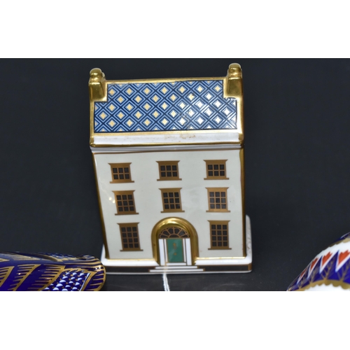 874 - FOUR ROYAL CROWN DERBY PAPERWEIGHTS, comprising Miniature Houses 'Georgian Townhouse' with integral ... 