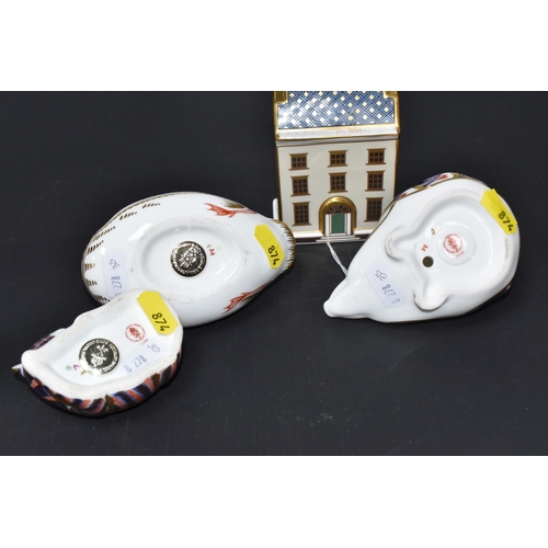 874 - FOUR ROYAL CROWN DERBY PAPERWEIGHTS, comprising Miniature Houses 'Georgian Townhouse' with integral ... 