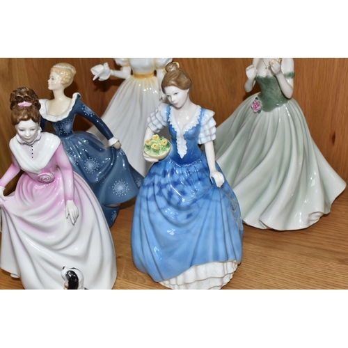 878 - SEVEN ROYAL DOULTON AND ROYAL WORCESTER FIGURINES, comprising Royal Doulton: Good Companion HN3608, ... 