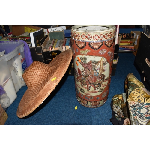 888 - A BOX AND LOOSE MOSTLY INTERNATIONAL TREEN to include twelve Rattan place mats, a wooden bowl with v... 