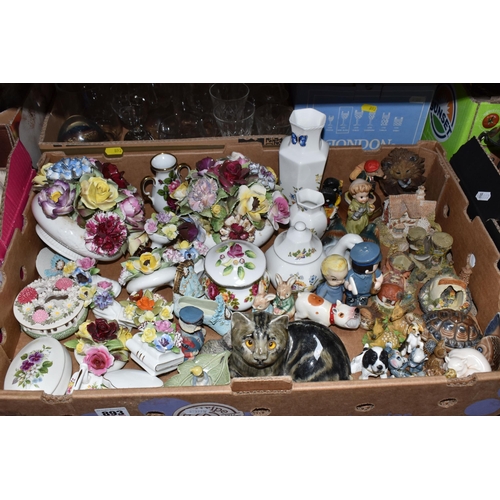 893 - FOUR BOXES AND LOOSE ORNAMENTS AND GLASSWARE to include a quantity of bird ornaments from manufactur... 