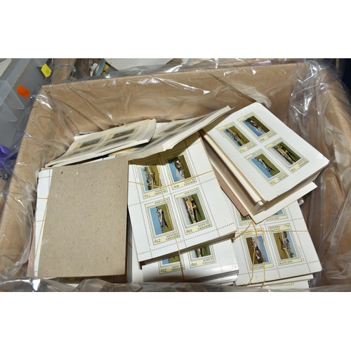 895 - SIX BOXES OF 'CINDERELLA/LOCAL' STAMPS to include thousands of Oman, Bernera Islands, Manama, Eynhal... 