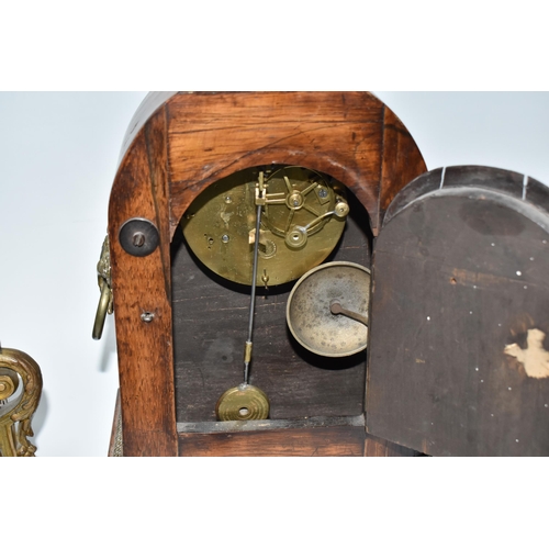 899 - TWO MANTEL CLOCKS AND A CUCKOO CLOCK, comprising a gilt French figural mantel clock, with a white po... 