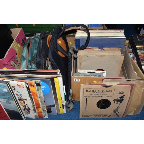 910 - FIVE BOXES AND LOOSE CDS AND RECORDS, to include over three hundred and fifty CDs, various styles to... 