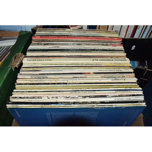 910 - FIVE BOXES AND LOOSE CDS AND RECORDS, to include over three hundred and fifty CDs, various styles to... 