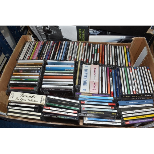 910 - FIVE BOXES AND LOOSE CDS AND RECORDS, to include over three hundred and fifty CDs, various styles to... 