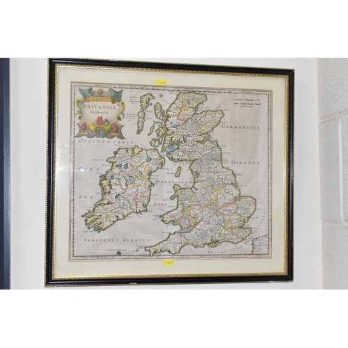 912 - ROBERT MORDEN MAPS 'BRITANNIA ROMANA', a map of the British Isles published circa 1695 with hand col... 