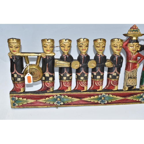 917 - A COLLECTION OF CHINESE AND BALINESE WOODEN ITEMS comprising a polychrome Balinese processional plaq... 