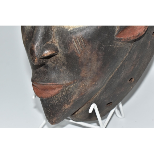 922 - A PUNE TRIBAL MASK, GABON with naturally pigmented horns with an anthropomorphic crest to the forehe... 