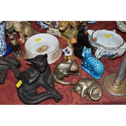 929 - A COLLECTION OF CAT ORNAMENTS to include a Staffordshire tiger, a British Museum replica blue cat, t... 