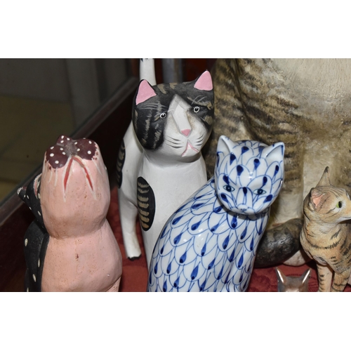 929 - A COLLECTION OF CAT ORNAMENTS to include a Staffordshire tiger, a British Museum replica blue cat, t... 