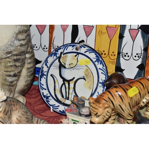 929 - A COLLECTION OF CAT ORNAMENTS to include a Staffordshire tiger, a British Museum replica blue cat, t... 