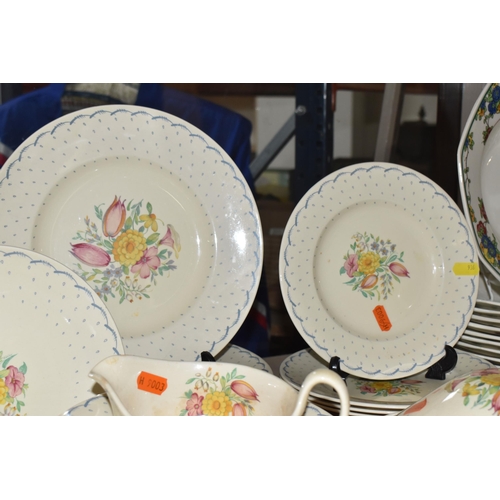 936 - SEVENTY - FOUR PIECES OF SUSIE COOPER 'PRINTEMPS' DINNER WARE, pattern no. 2205 comprising two cover... 