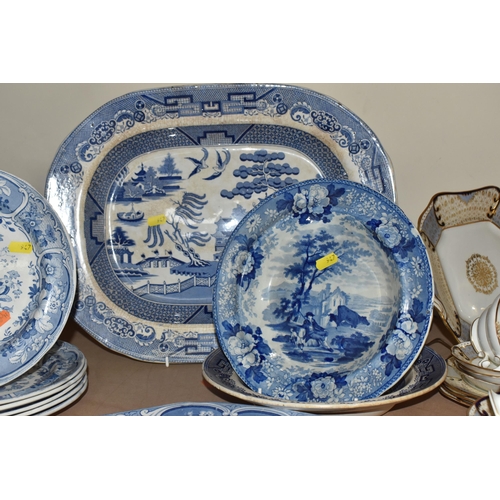 947 - A GROUP OF LATE 19TH CENTURY BLUE AND WHITE DINNERWARE AND A HAMMERSLEY & CO. TEA SET, comprising a ... 