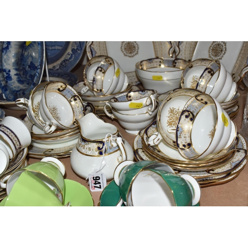 947 - A GROUP OF LATE 19TH CENTURY BLUE AND WHITE DINNERWARE AND A HAMMERSLEY & CO. TEA SET, comprising a ... 