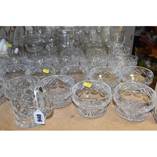 948 - A COLLECTION OF CUT GLASSWARE, comprising a set of eleven Hillston grapefruit dishes and twelve matc... 